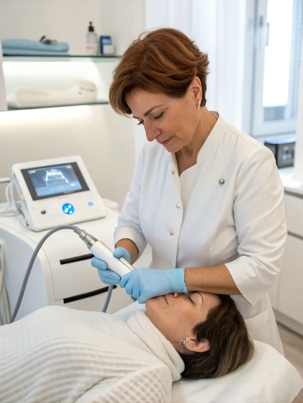 A dermatologist using the Skin Rejuvenation Laser System on a patient, showcasing the device's advanced technology and ease of use.